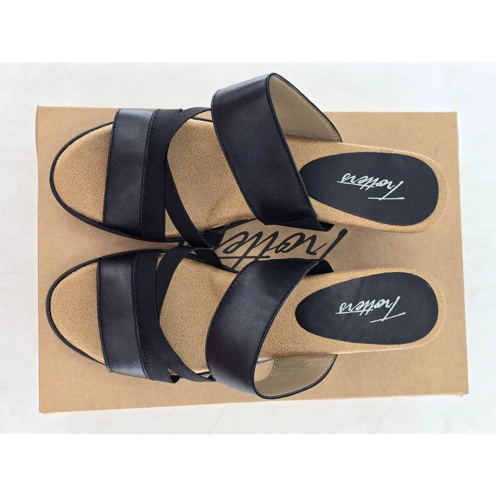 Trotters Maxine Sandals Women 9 W Black Leather Strappy Block Heel - NEW